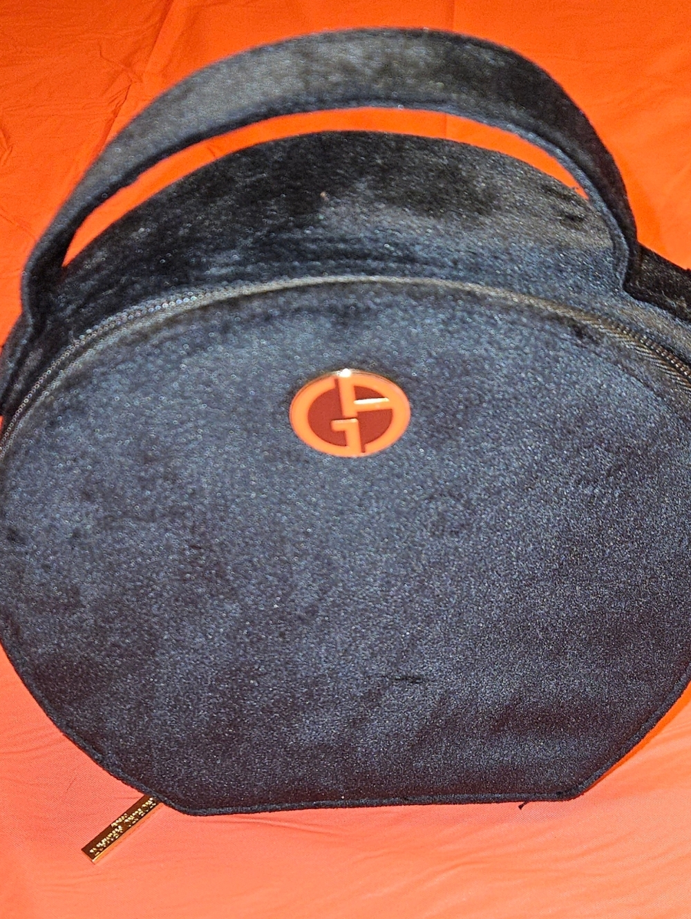 Giorgio Armani Round Black Velvet Bag/Tote w/Top Handle & Top Zip Closure EUC